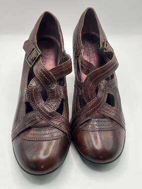 Indigo by Clarks Brown Leather Crisscross Strappy Block Heel Shoes